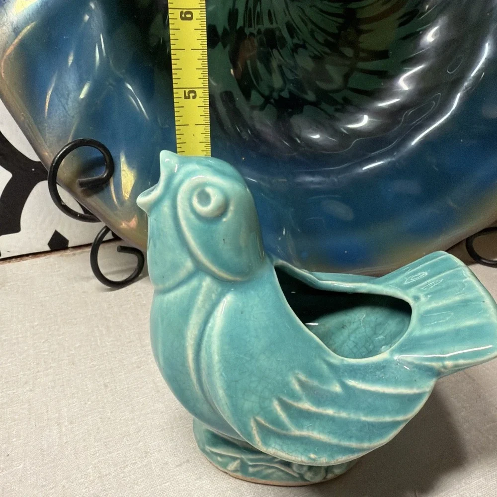 Vintage McCoy Singing Bird Planter Turquoise Blue 4.5x4.5 🐦🪺